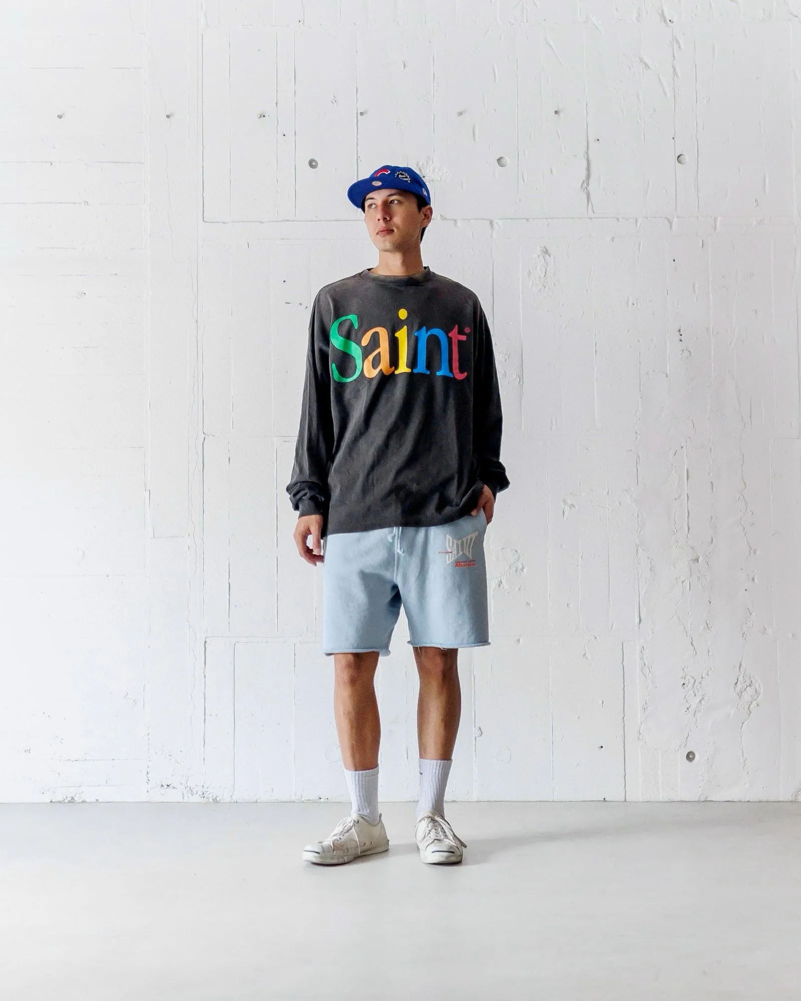 SAINT Mxxxxxx SWEAT SHORTS/RIBON SAINT/BLK pink SAINT LOGO shorts, black S-XL cotton and linen OE yarn fabric, stiff, light, comfortable and breathable, non-locking design, naturally rolled back after water, super handsome version, easy to match, original consistent main mark, wash water mark, little angel anti-counterfeiting mark